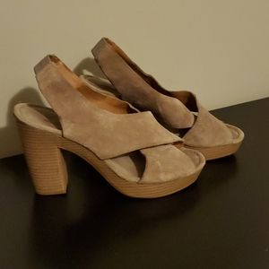 Taupe suede chunky heel